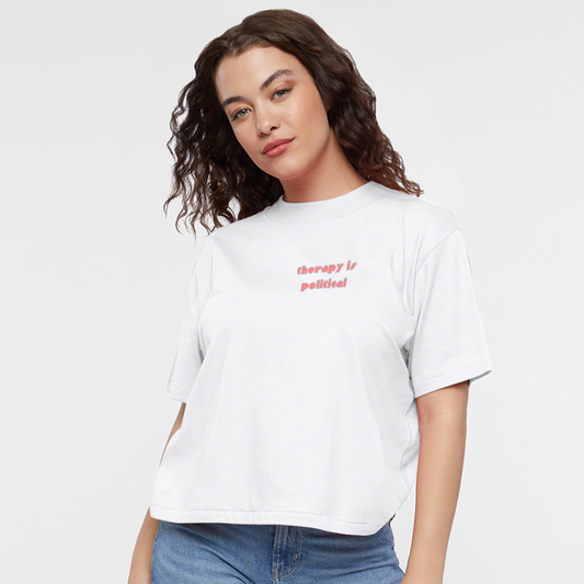 Therapy Is Political Boxy Tee - white